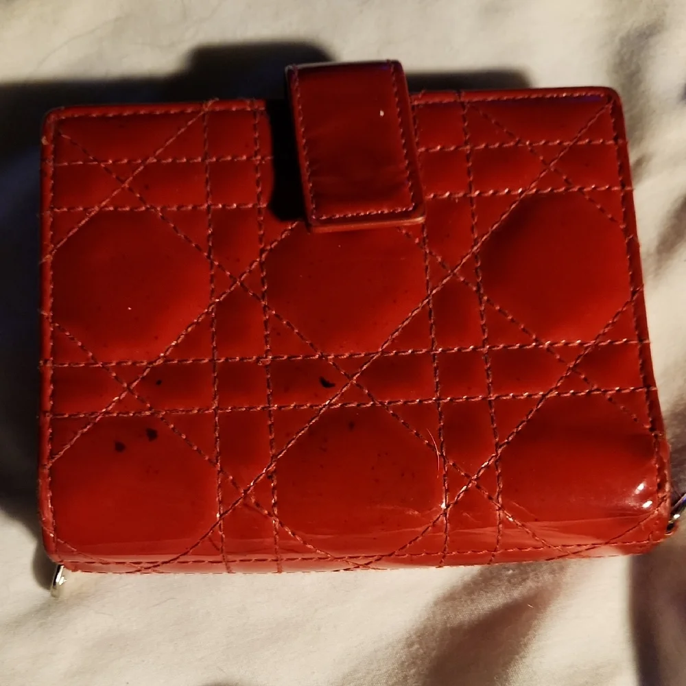 Dior Red Quilted Patent Leather Wallet